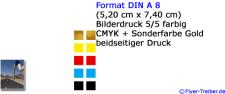 DIN A 8 5/5-farbig (CMYK+Gold)